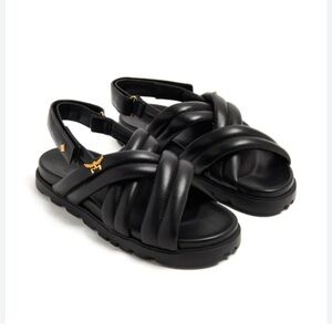 MCM Black Sandals with Gold Accents